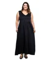 24seven Comfort Apparel V Neck Sleeveless Maternity Maxi Dress With Belt In Black