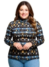 24seven Comfort Apparel Plus Size Mock Neck Long Sleeve Printed Top In Multi