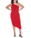 24seven Comfort Apparel Plus Size One Shoulder Ruched Bodycon Dress In Red