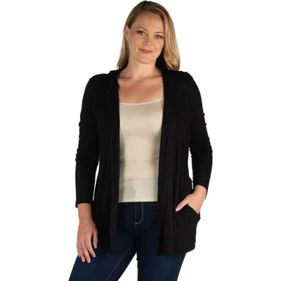 24seven Comfort Apparel Plus Womens Hoodie Open Front Cardigan Sweater In Black