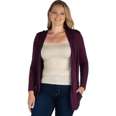 24seven Comfort Apparel Plus Womens Hoodie Open Front Cardigan Sweater In Pink