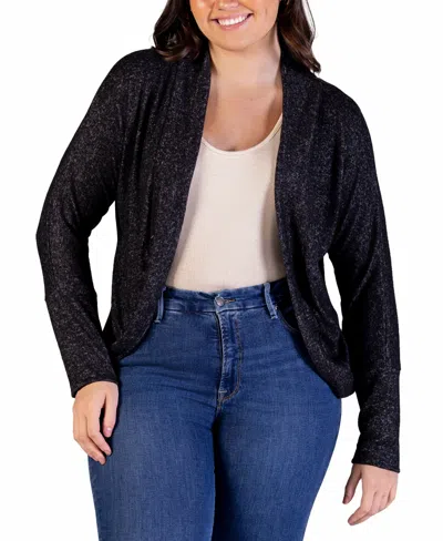24seven Comfort Apparel Plus Size Open Front Long Bolero Cardigan Sweater In Black