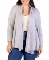 24seven Comfort Apparel Plus Size Open Front Long Sleeve Cardigan Sweater In Grey