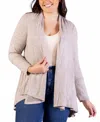 24seven Comfort Apparel Plus Size Open Front Long Sleeve Cardigan Sweater In Oatmeal