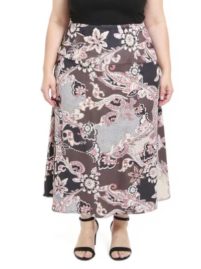 24seven Comfort Apparel Plus Size Paisley Elastic Waist A-line Maxi Skirt In Multi