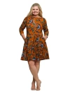 24seven Comfort Apparel Plus Size Rust Paisley Print Fit Flare Knee Length Dress In Multi