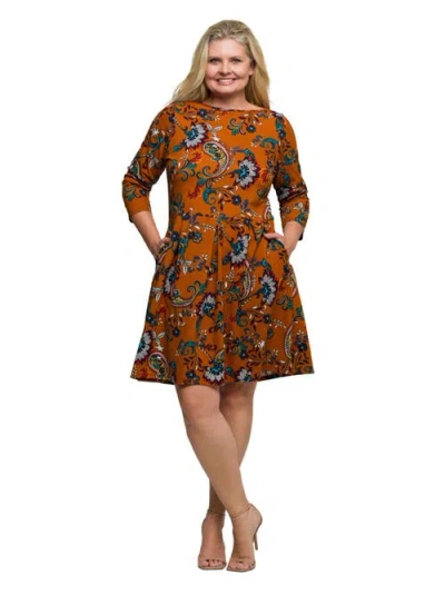 24SEVEN COMFORT APPAREL 24SEVEN COMFORT APPAREL PLUS SIZE PAISLEY PRINT FIT FLARE KNEE LENGTH DRESS