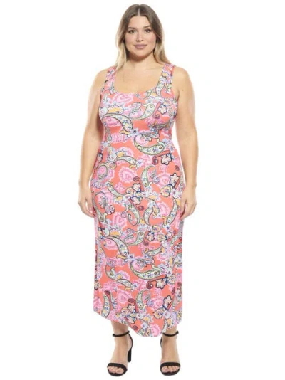 24seven Comfort Apparel Plus Size Paisley Scoop Neck Sleeveless Racerback Tank Maxi Dress In Black