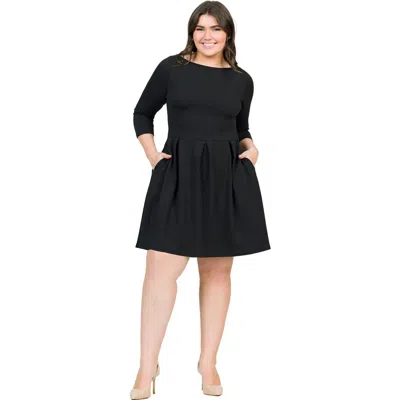 24seven Comfort Apparel Plus Size Perfect Fit And Flare  Pocket Dress In Brown