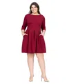24seven Comfort Apparel Plus Size Perfect Fit And Flare Pocket Dress In Burgundy