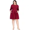 24seven Comfort Apparel Women's Plus Size Perfect Fit And Flare Dress In Burgundy
