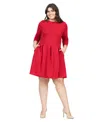 24seven Comfort Apparel Plus Size Perfect Fit And Flare Pocket Dress In Red