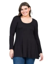 24seven Comfort Apparel Plus Size Poised Long Sleeve Swing  Tunic Top In Black