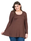 24seven Comfort Apparel Plus Size Poised Long Sleeve Swing  Tunic Top In Brown