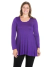 24seven Comfort Apparel Women's Plus Size Poised Swing Tunic Top In Purple
