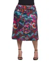 24seven Comfort Apparel Plus Size Print Comfortable Elastic Waist Knee Length Skirt In Brown Multi