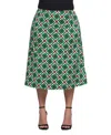 24seven Comfort Apparel Plus Size Print Comfortable Elastic Waist Knee Length Skirt In Green Multi