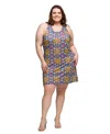 24seven Comfort Apparel Plus Size Print Sleeveless Knee Length Shift Dress In Multi