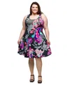 24seven Comfort Apparel Plus Size Print Sleeveless Knee Length Tank Swing Dress In Pink Multi
