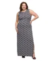24seven Comfort Apparel Plus Size Print Sleeveless Side Slit Maxi Dress In Black Multi
