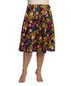 24seven Comfort Apparel Plus Size Purple Floral Elastic Waist Pocket Midi Skirt In Multi