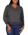24seven Comfort Apparel Textured Stripe Split Neck Sweatshirt In Black