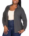 24SEVEN COMFORT APPAREL PLUS SIZE RIB BUTTON UP SHIRT JACKET