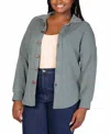 24seven Comfort Apparel Plus Size Rib Button Up Shirt Jacket In Green