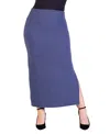 24seven Comfort Apparel Plus Size Ribbed Knit Maxi Skirt In Blue