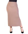24seven Comfort Apparel Plus Size Ribbed Knit Maxi Skirt In Taupe