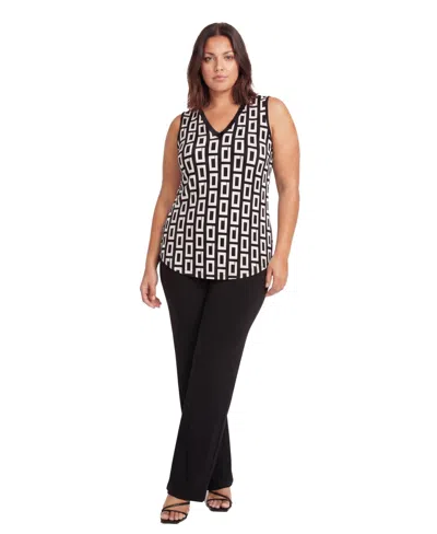 24seven Comfort Apparel Plus Size Round Hem Top And Elastic Waist Flared Pant Set In Multi