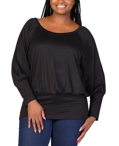 24seven Comfort Apparel Plus Size Round Neck Banded Bottom Top In Black
