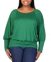 24seven Comfort Apparel Women's Round Neck Long Sleeve Banded Bottom Top In Emerald