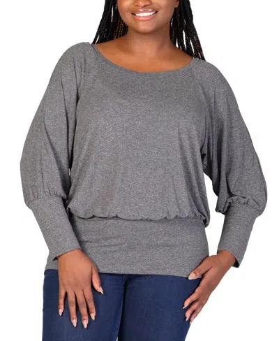 24seven Comfort Apparel Plus Size Round Neck Banded Bottom Top In Smoke