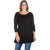 24seven Comfort Apparel Plus Size Ruched Sleeve Swing  Tunic Top In Black