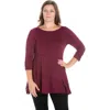 24seven Comfort Apparel Plus Size Ruched Sleeve Swing  Tunic Top In Burgundy