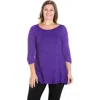 24seven Comfort Apparel Plus Size Ruched Sleeve Swing  Tunic Top In Purple