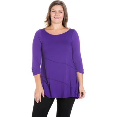 24seven Comfort Apparel Plus Size Ruched Sleeve Swing  Tunic Top In Purple