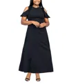 Shop 24seven Comfort Apparel Plus Size Ruffle Cold Shoulder A Line Maxi Dress In Black