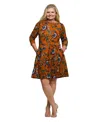 24seven Comfort Apparel Plus Size Rust Paisley Print Fit Flare Knee Length Dress In Multi