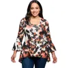 24seven Comfort Apparel Plus Size Scoop Neck Bell Sleeve Tunic Top In Multi