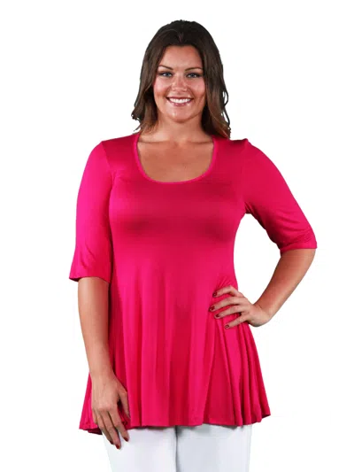 24seven Comfort Apparel Plus Womens Square Neck Elbow Sleeve Tunic Top In Pink