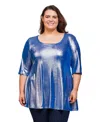 24seven Comfort Apparel Plus Size Scoop Neck Flared Tunic Top In Blue