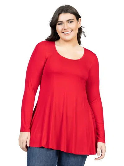 24seven Comfort Apparel Plus Size Scoop Neck Long Sleeve Swing Tunic Top In Red