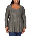 24seven Comfort Apparel Plus Size Scoop Neck Shimmery Tunic Top In Gold