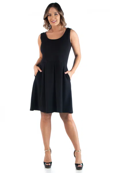 24seven Comfort Apparel Plus Size Scoop Neck Sleeveless Fit N Flare Knee Length Pocket Dress In Black
