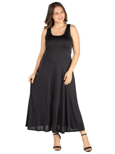 24seven Comfort Apparel Plus Size Scoop Neck Tank A Line Maxi Dress In Black