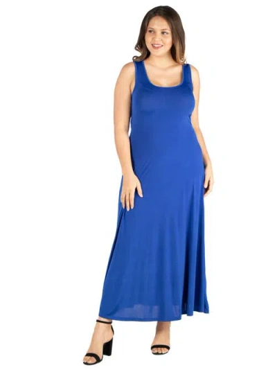 24seven Comfort Apparel Plus Size Scoop Neck Tank A Line Maxi Dress In Blue