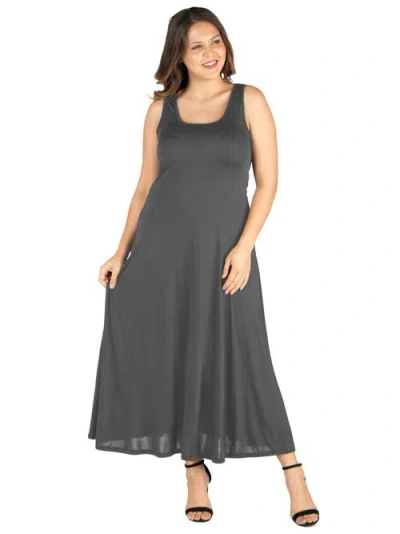24seven Comfort Apparel Maternity Scoop Neck Sleeveless A Line Maxi Dress In Gray