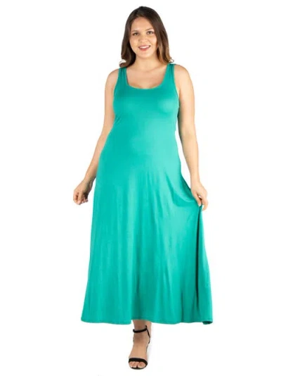 24seven Comfort Apparel Plus Size Scoop Neck Tank A Line Maxi Dress In Green